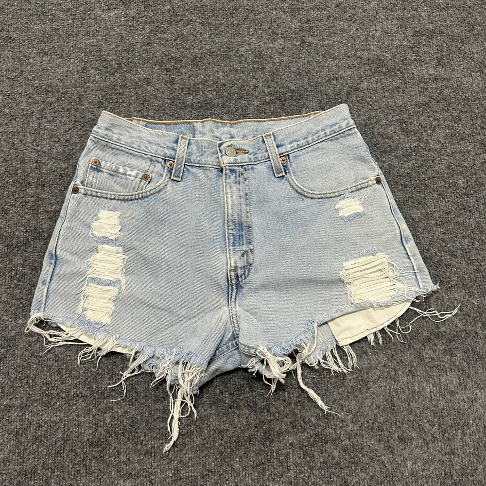 Levi's Denim Shorts Womens Size 28 Light Wash Distressed Frayed Hem Cut Off 505